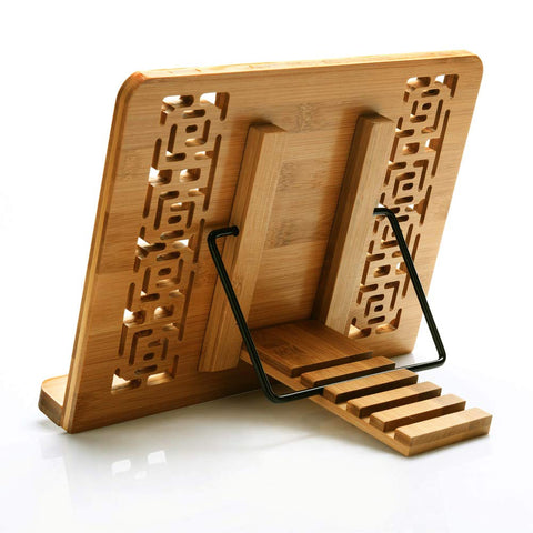 Wishacc bamboo book stand in home or office setup on desk