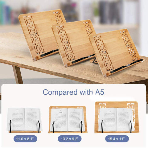 Wishacc bamboo book stand folds flat for compact storage and travel