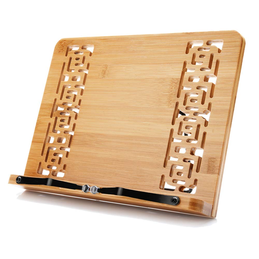 Wishacc bamboo book stand with stable base for hands-free reading