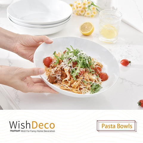 WishDeco 9-inch wide shallow pasta bowl ready for meals