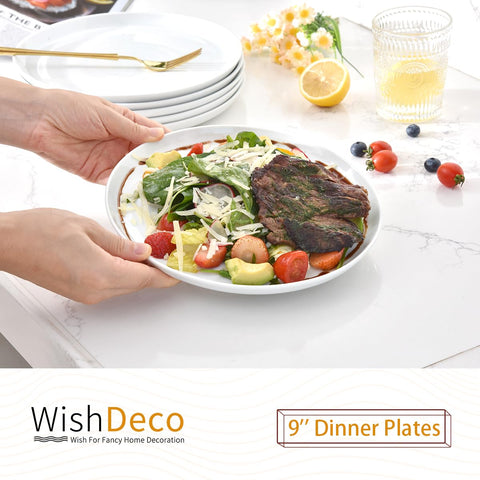 WishDeco porcelain salad plate with lip edge helps prevent spills at meals.