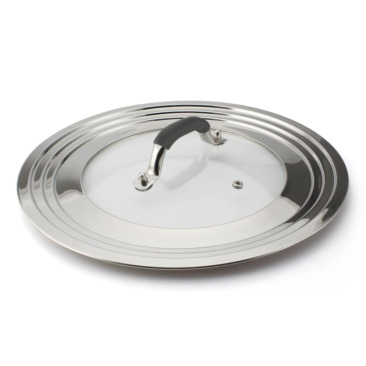 WishDirect 15 Inch universal lid in stainless steel suitable for many pans.