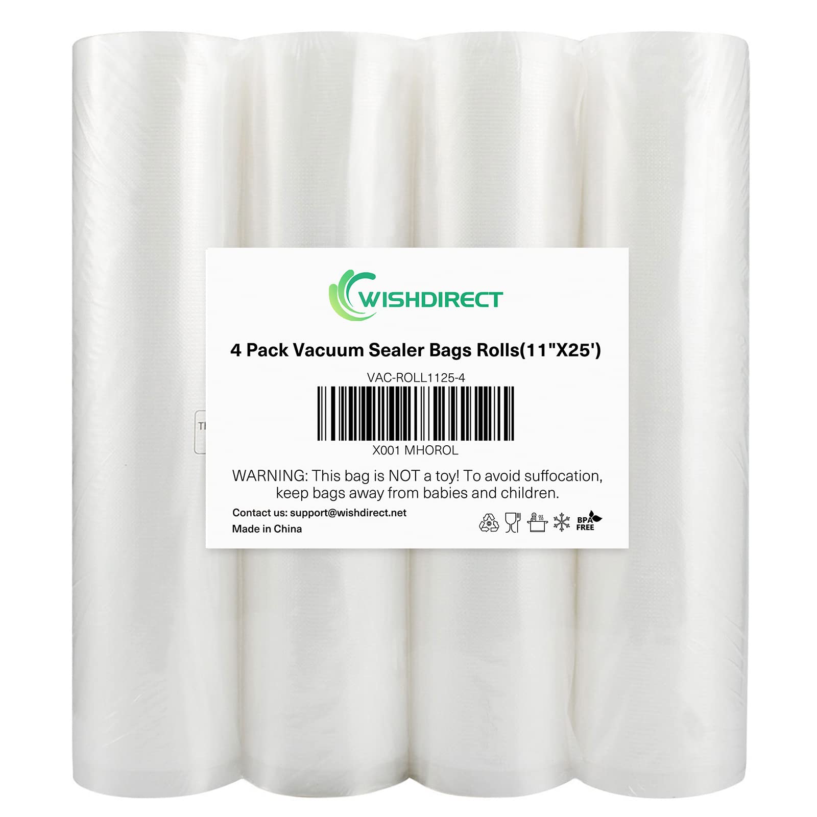 WishDirect vacuum sealer bag roll 11x25 inches with embossed channels for easy air removal
