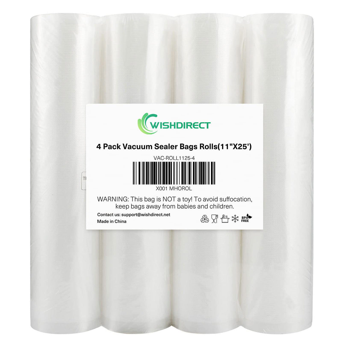 WishDirect vacuum sealer bag roll 11x25 inches with embossed channels for easy air removal