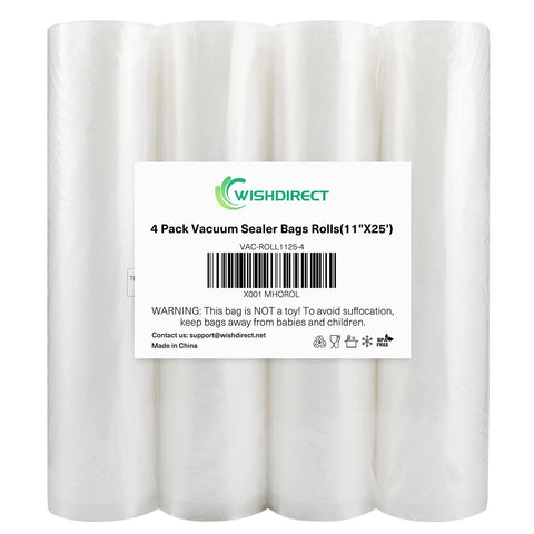 WishDirect vacuum sealer bag roll 11x25 inches with embossed channels for easy air removal