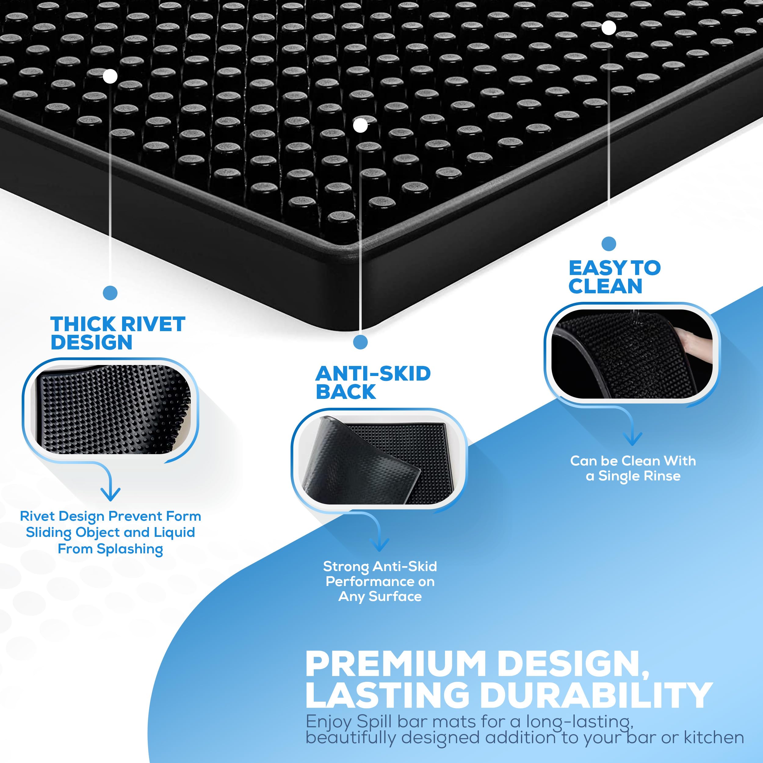 WISHMART bar mat ready for dishwasher cleaning, ensuring quick upkeep.