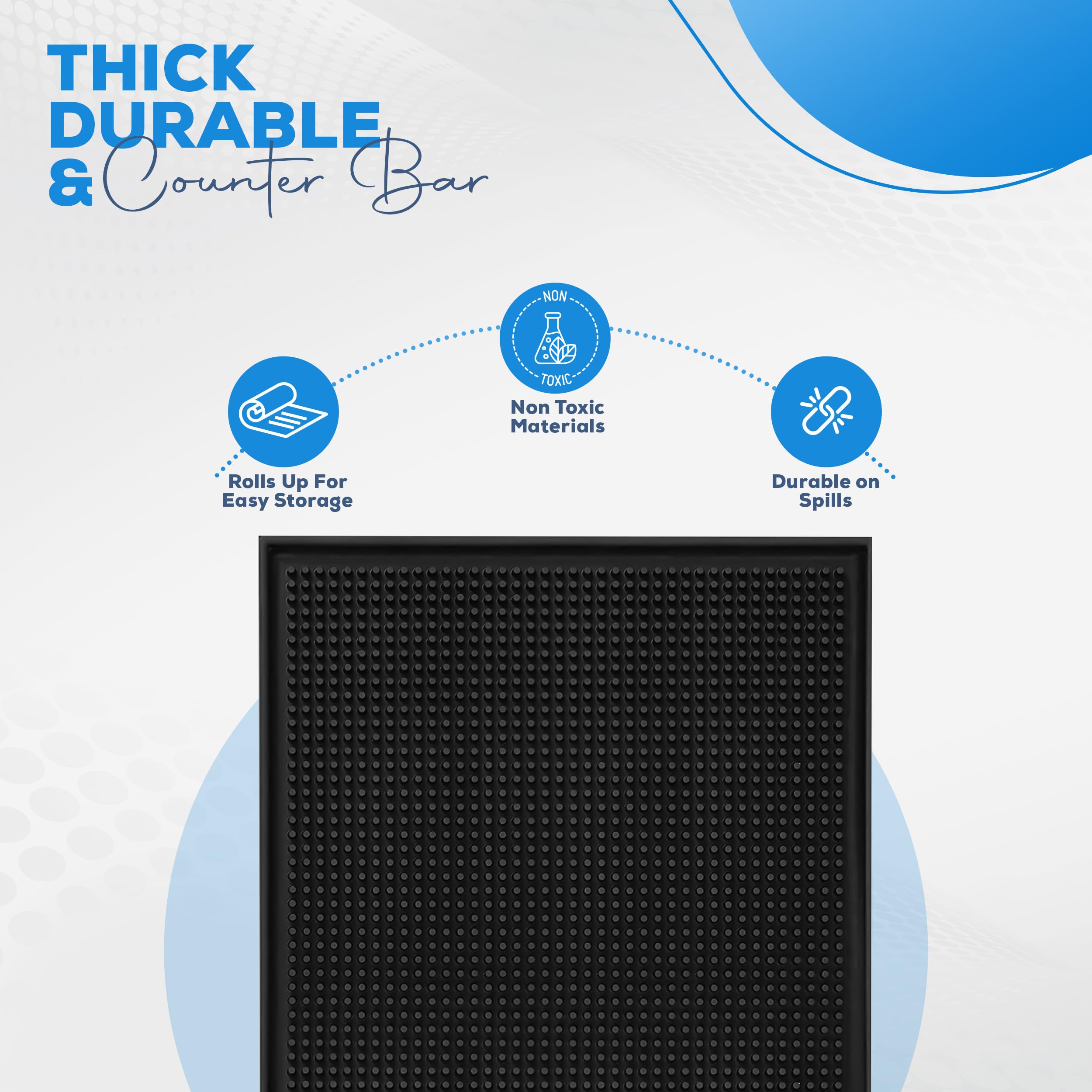 WISHMART durable rubber mat resists wear for long bar use.