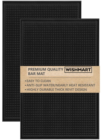 WISHMART rubber bar mat pair on 18x12 surfaces protects counters from spills.