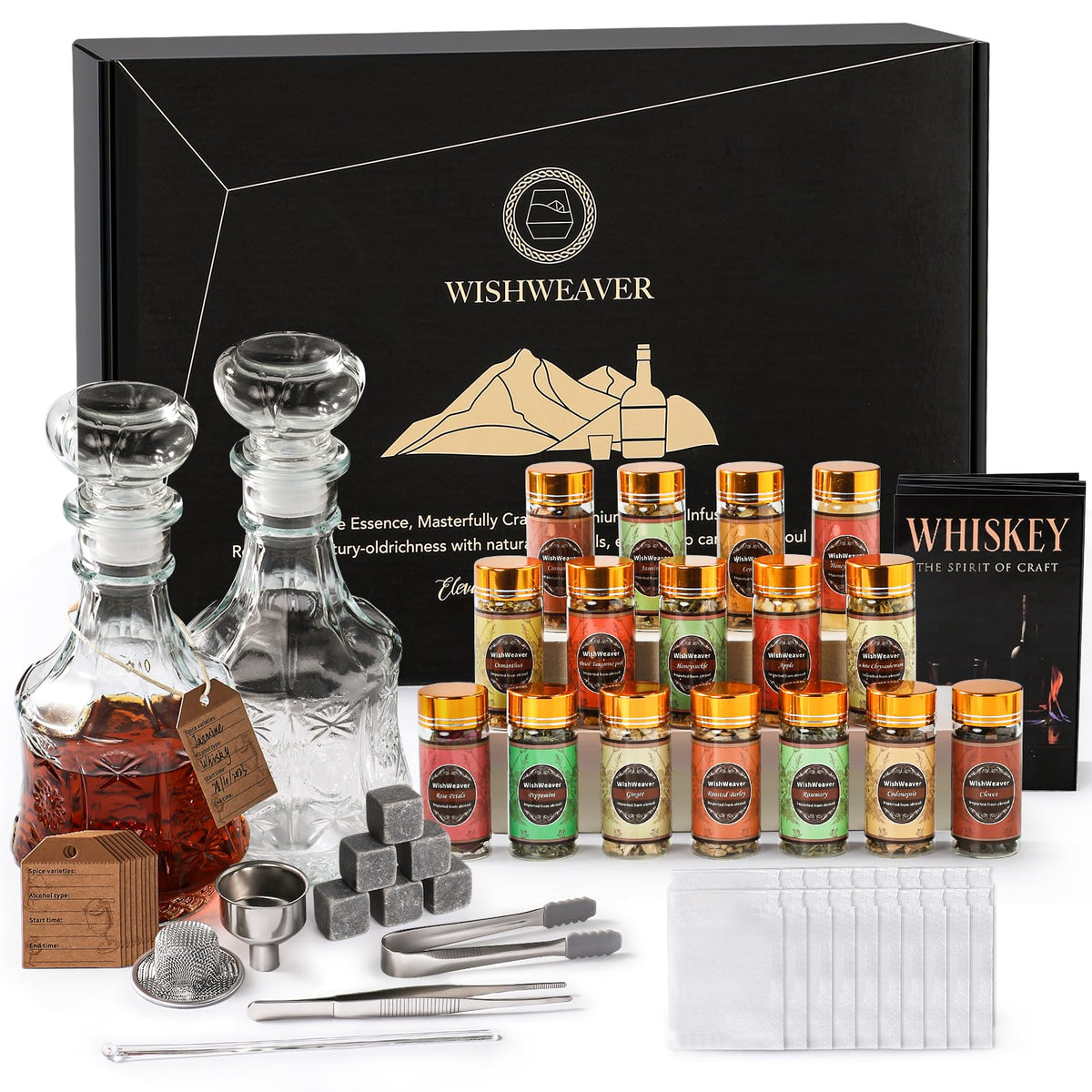 WishWeaver Alcohol Infusion Kit contents ready for flavor experiments and home distilling.