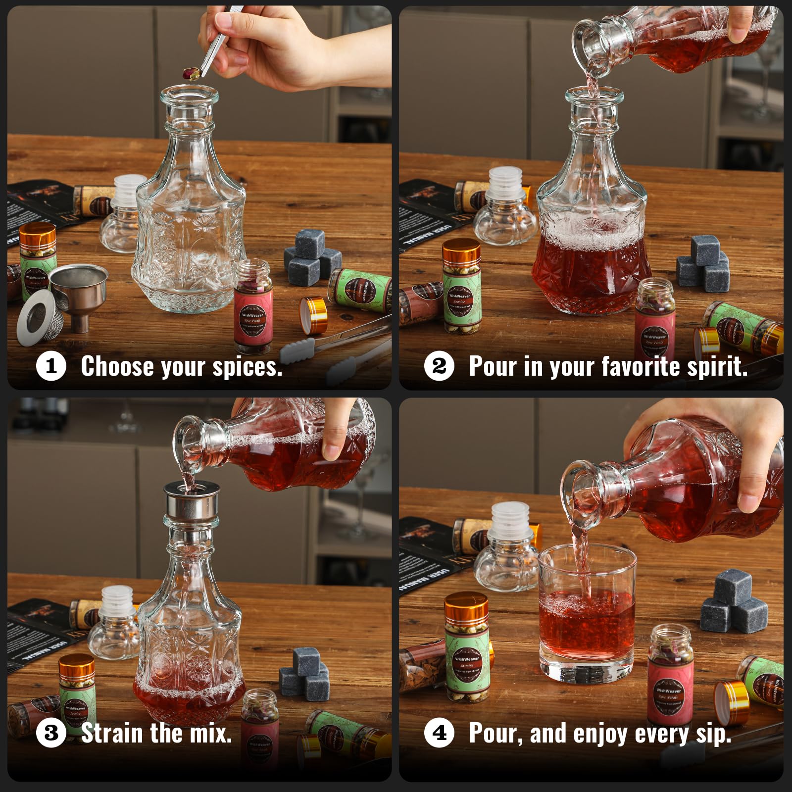 WishWeaver stainless steel funnel enabling mess-free pouring during infusions.