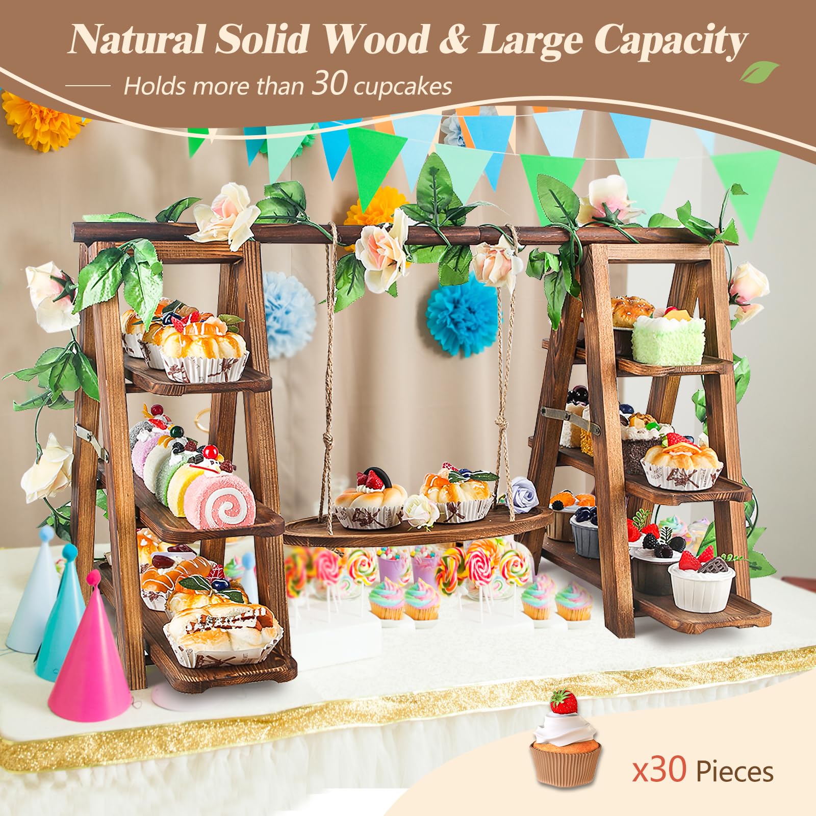 Wisreach wooden stand shows ladder racks for elevated display.