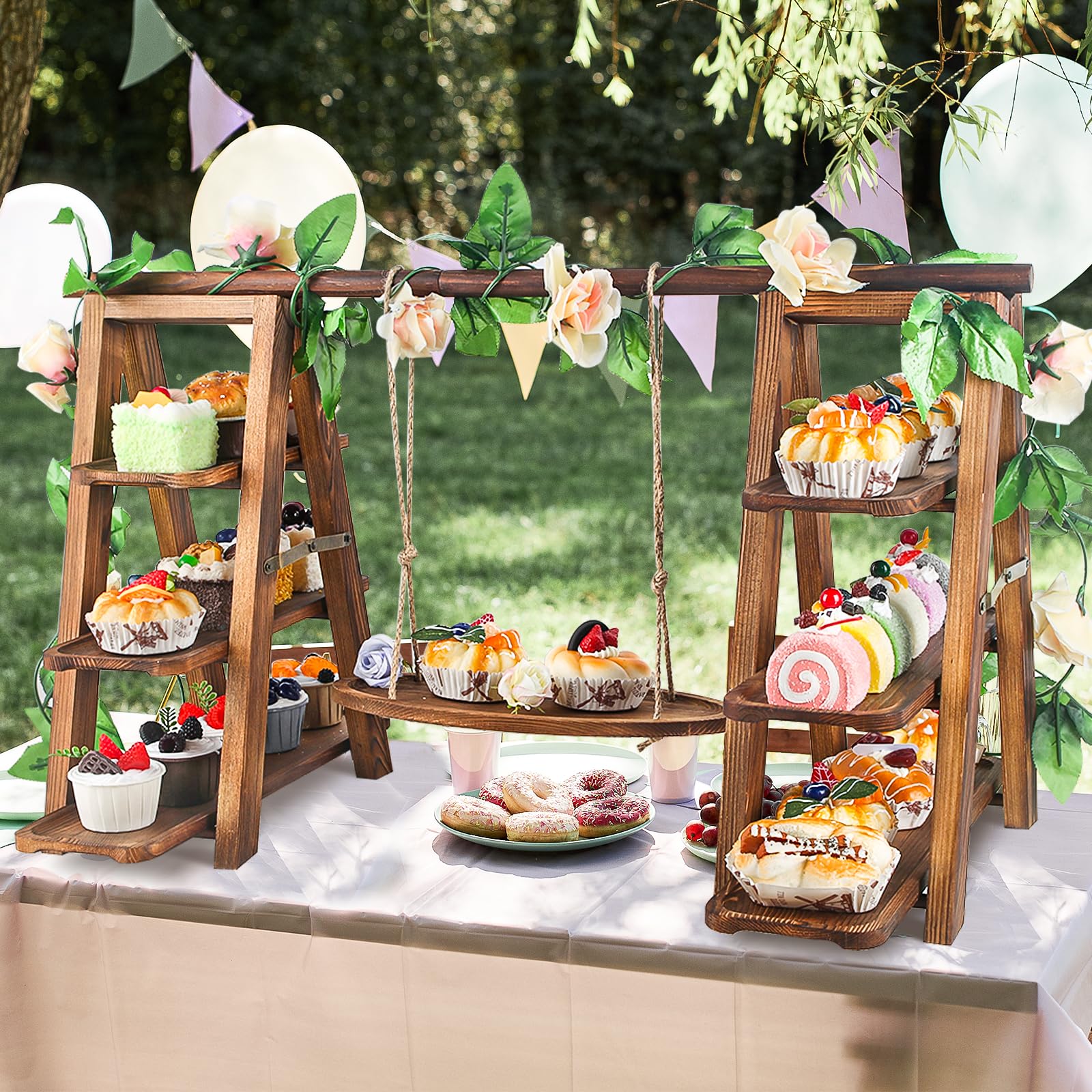 Wisreach serving platter on a sturdy three-tier display for party foods.