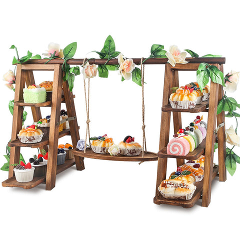 Wisreach wooden 3-tier cupcake stand with swing for elegant dessert display.