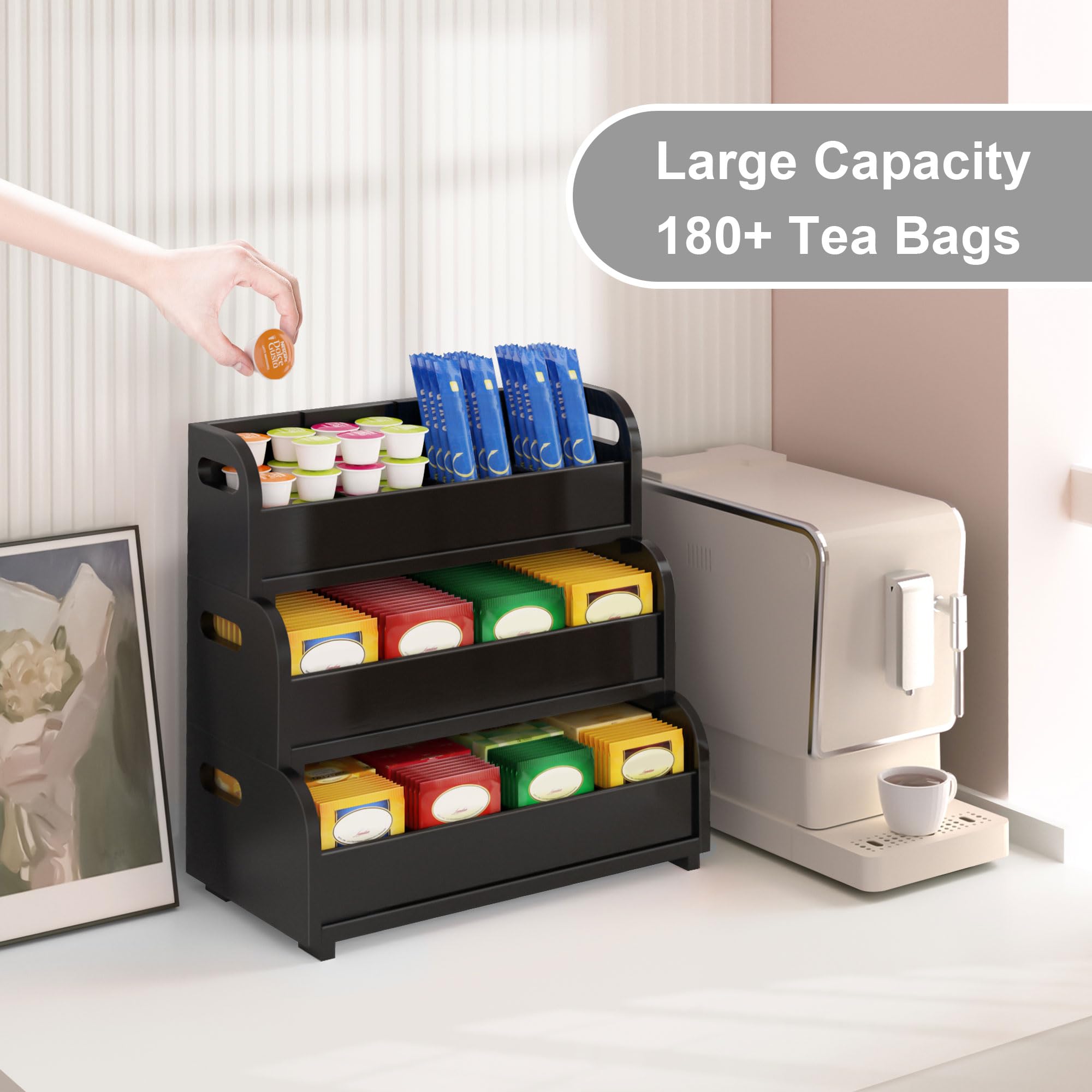 Wisuce tea bags storage is stackable for pantry or counter use.