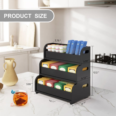 Wisuce bamboo organizer offers large-capacity storage for tea bags and coffee.