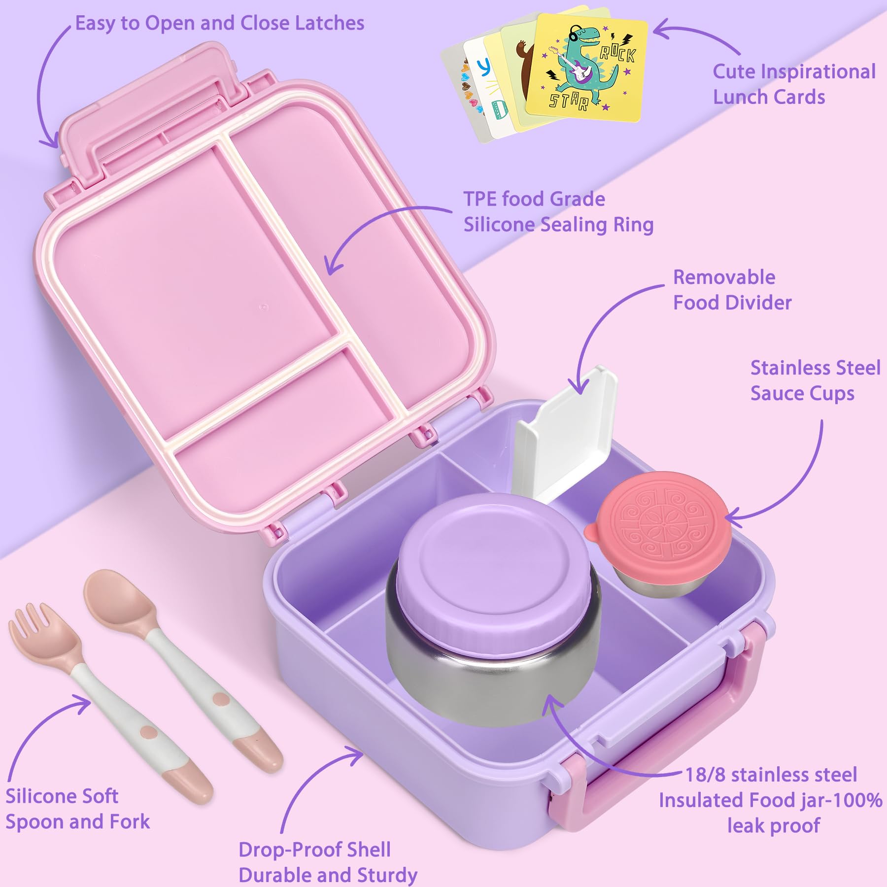 Wiwens Kids Bento lunch box layout with 4 compartments for varied school lunches.