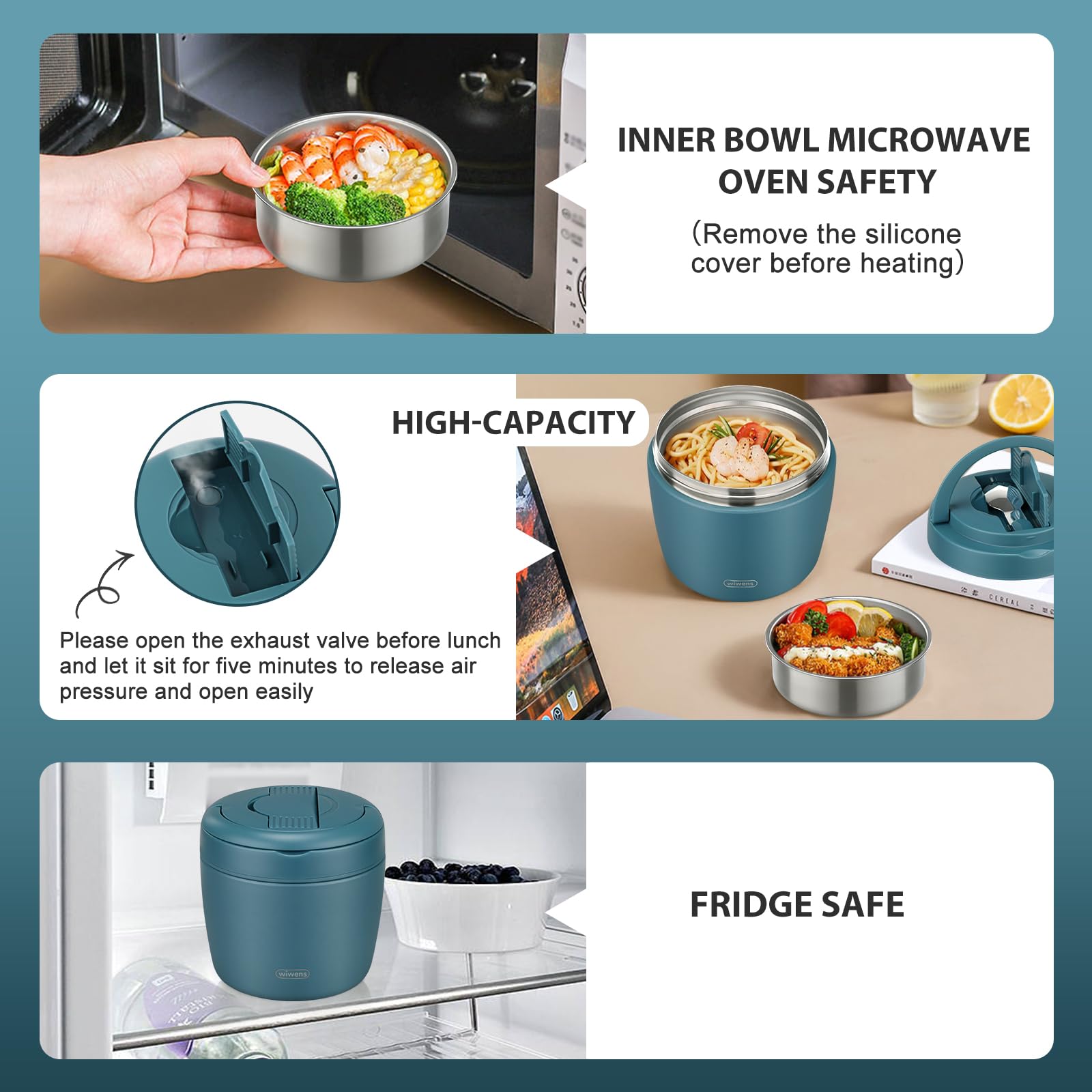 wiwens Thermo Food Jar cap and spoon storage demonstrates compact portability