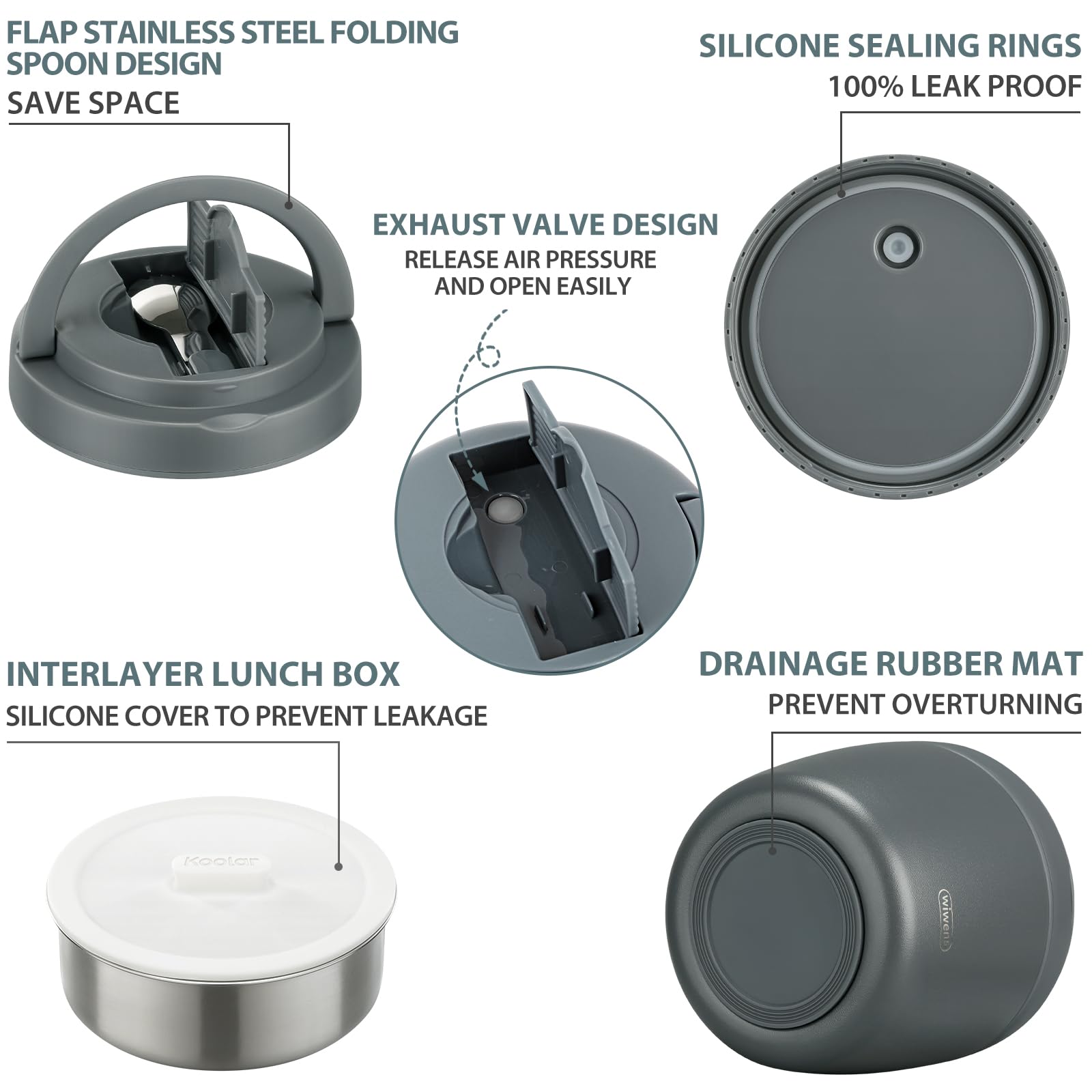 Wiwens Thermo Food Jar hidden spoon folds away for travel.