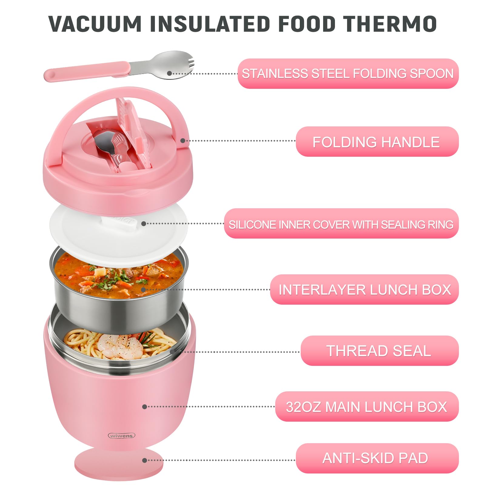 wiwens Thermo Food Jar lid seal detail for leak-proof transport