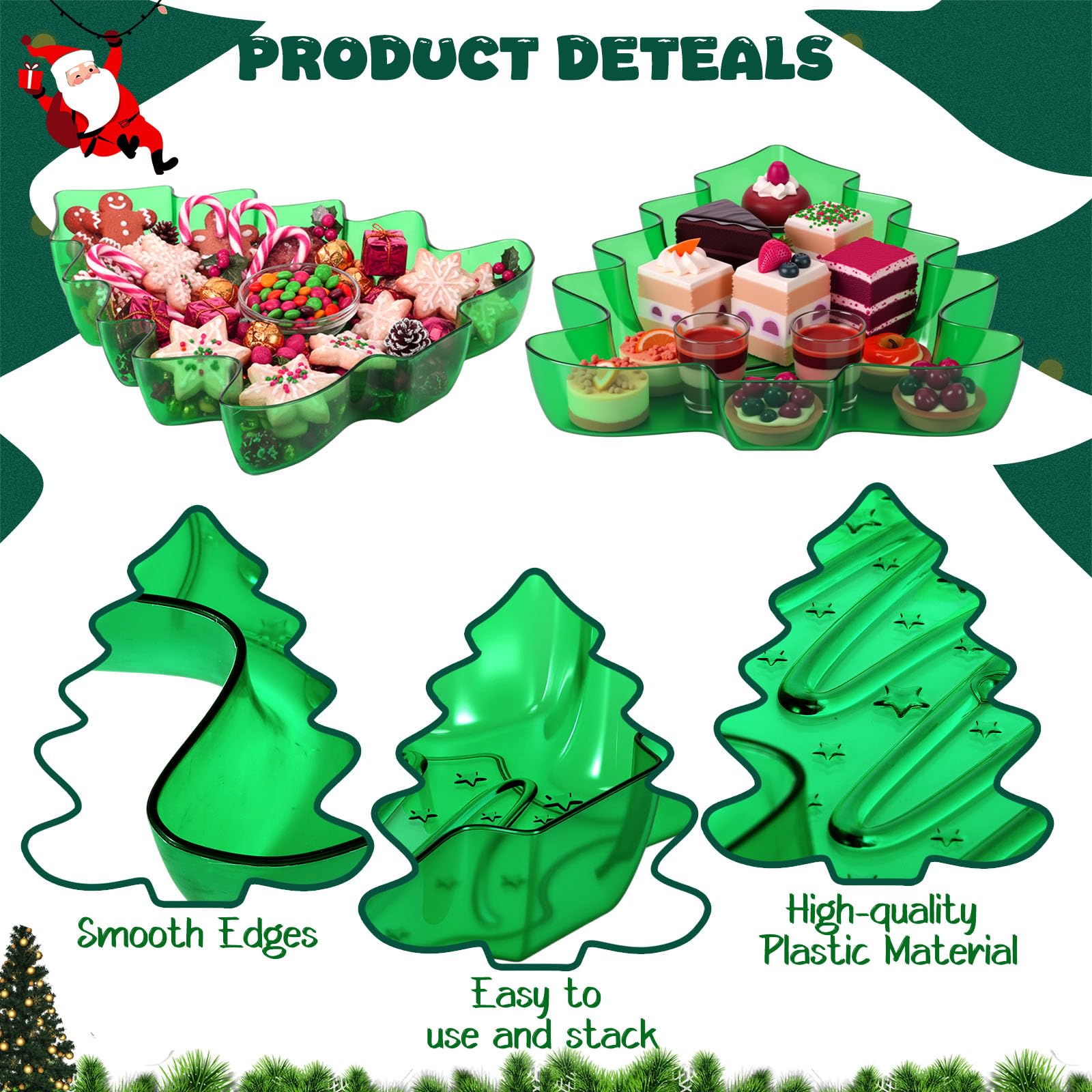 Wiwiqing green tree-shaped platter ideal for desserts and fruit at parties.
