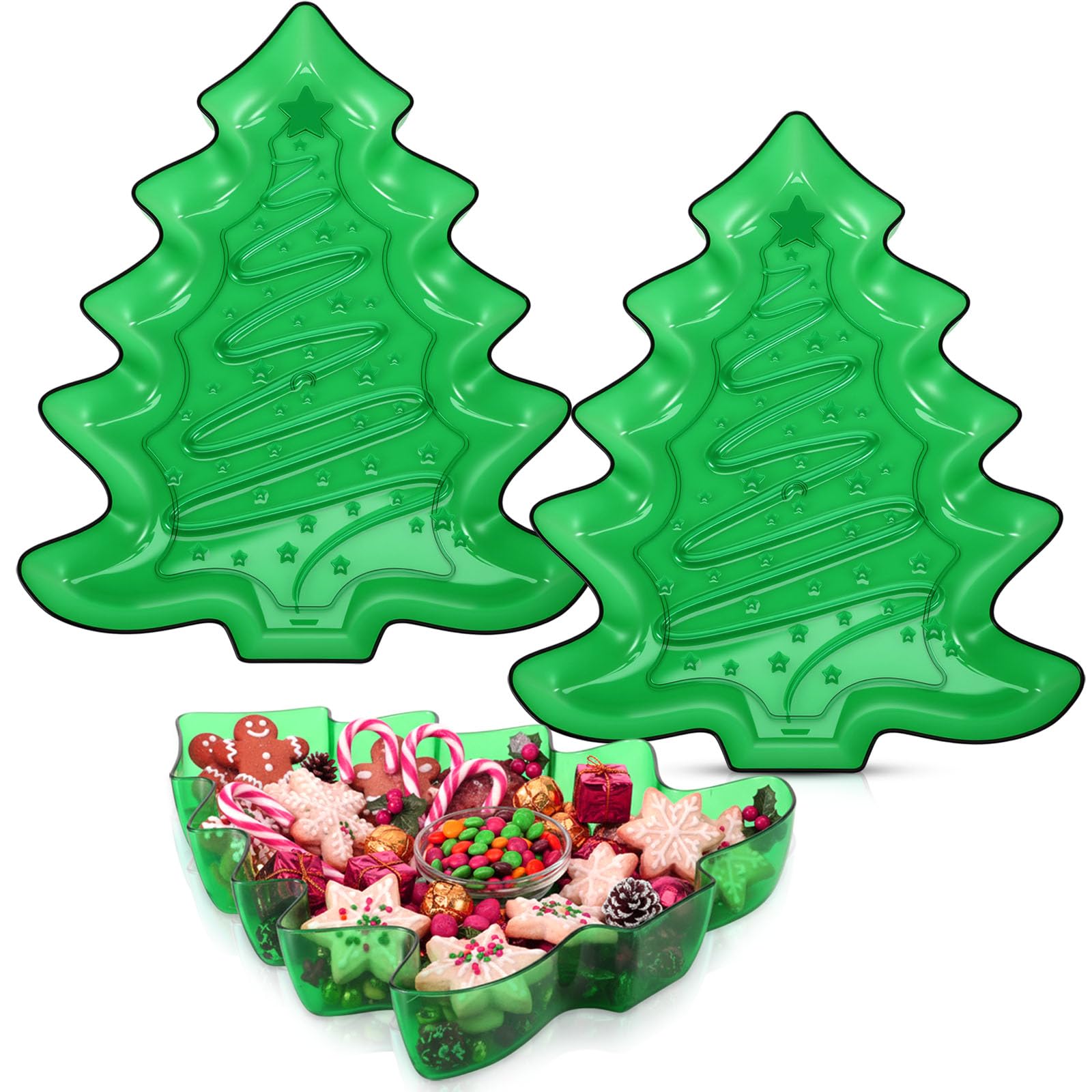 Wiwiqing Christmas tree tray green for festive appetizers, easy to stack.