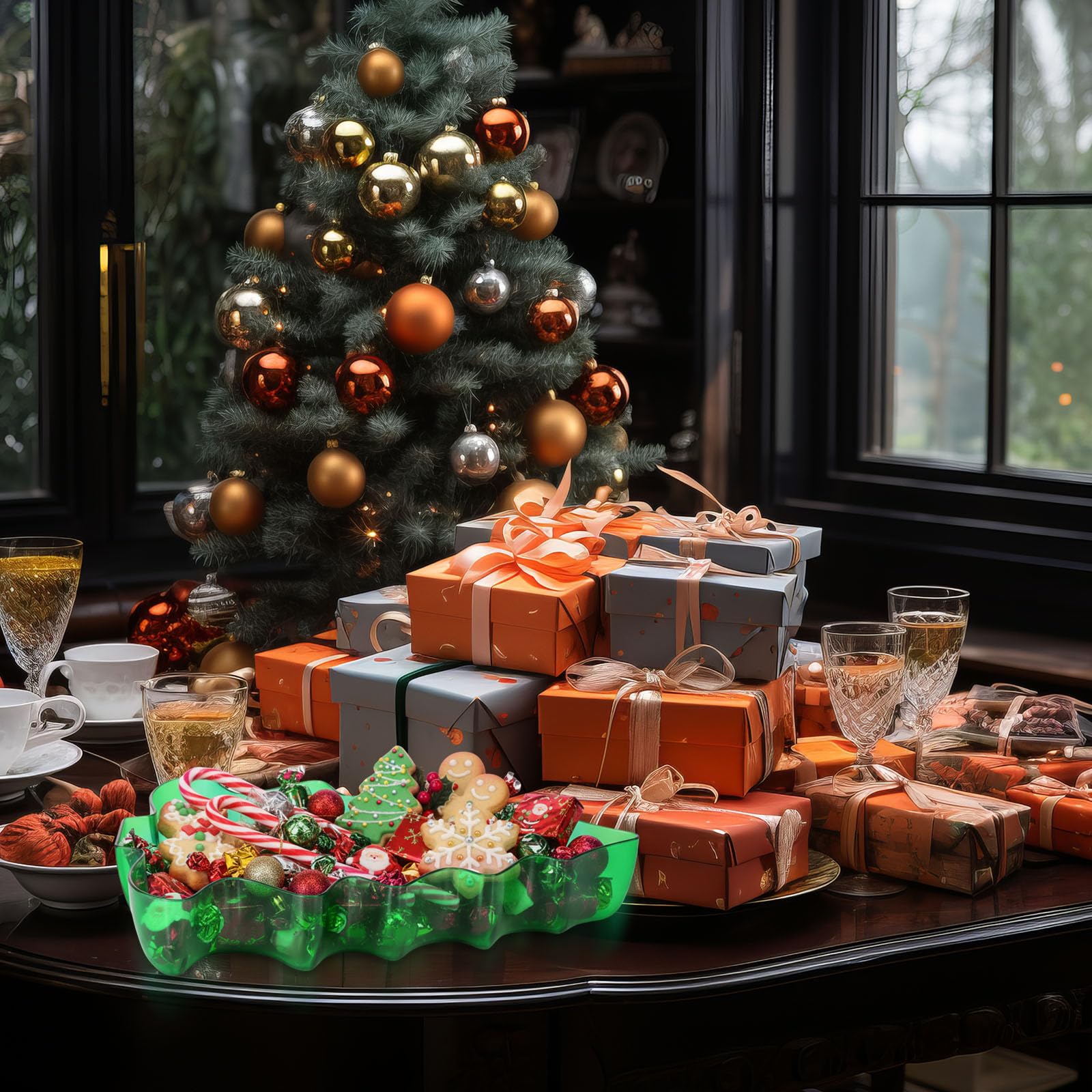 Wiwiqing party tray enhances winter-themed decor while holding snacks.