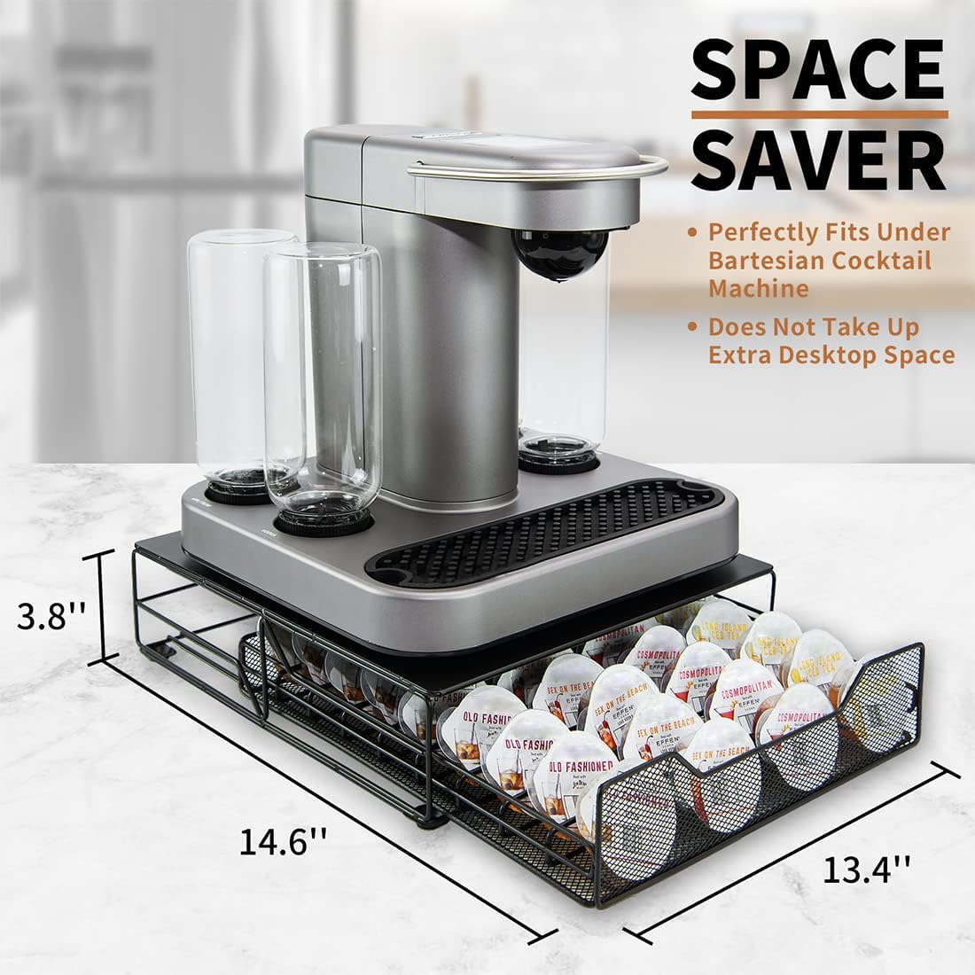 WIWIWISAM pull-out drawer keeps pods organized and within reach.