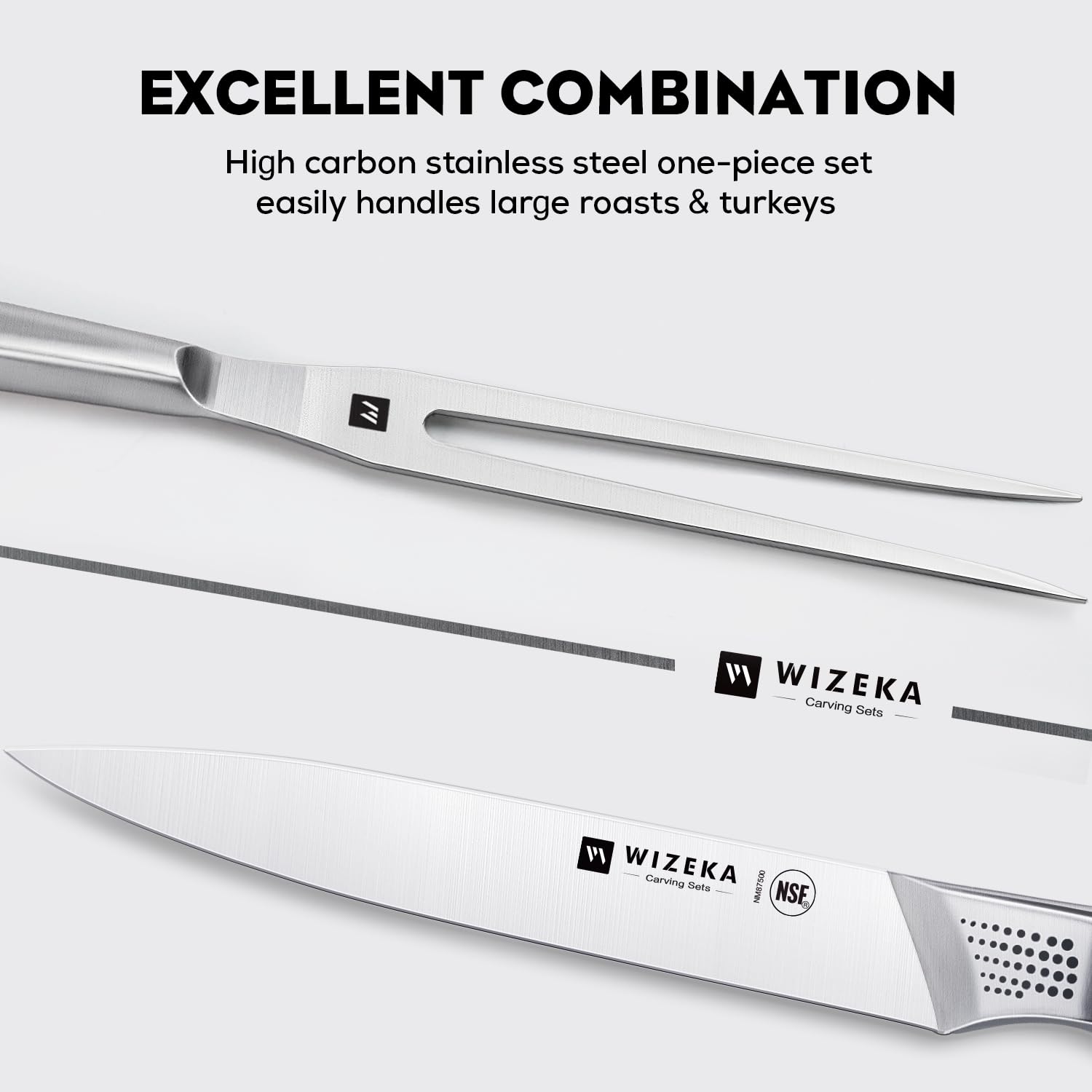 WIZEKA carving fork with wide tips secures large meat cuts