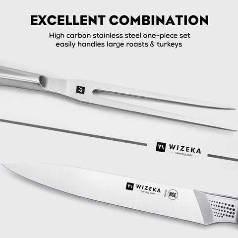 WIZEKA carving fork with wide tips secures large meat cuts