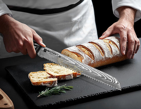 WIZEKA Damascus pattern showcases craftsmanship and durability.