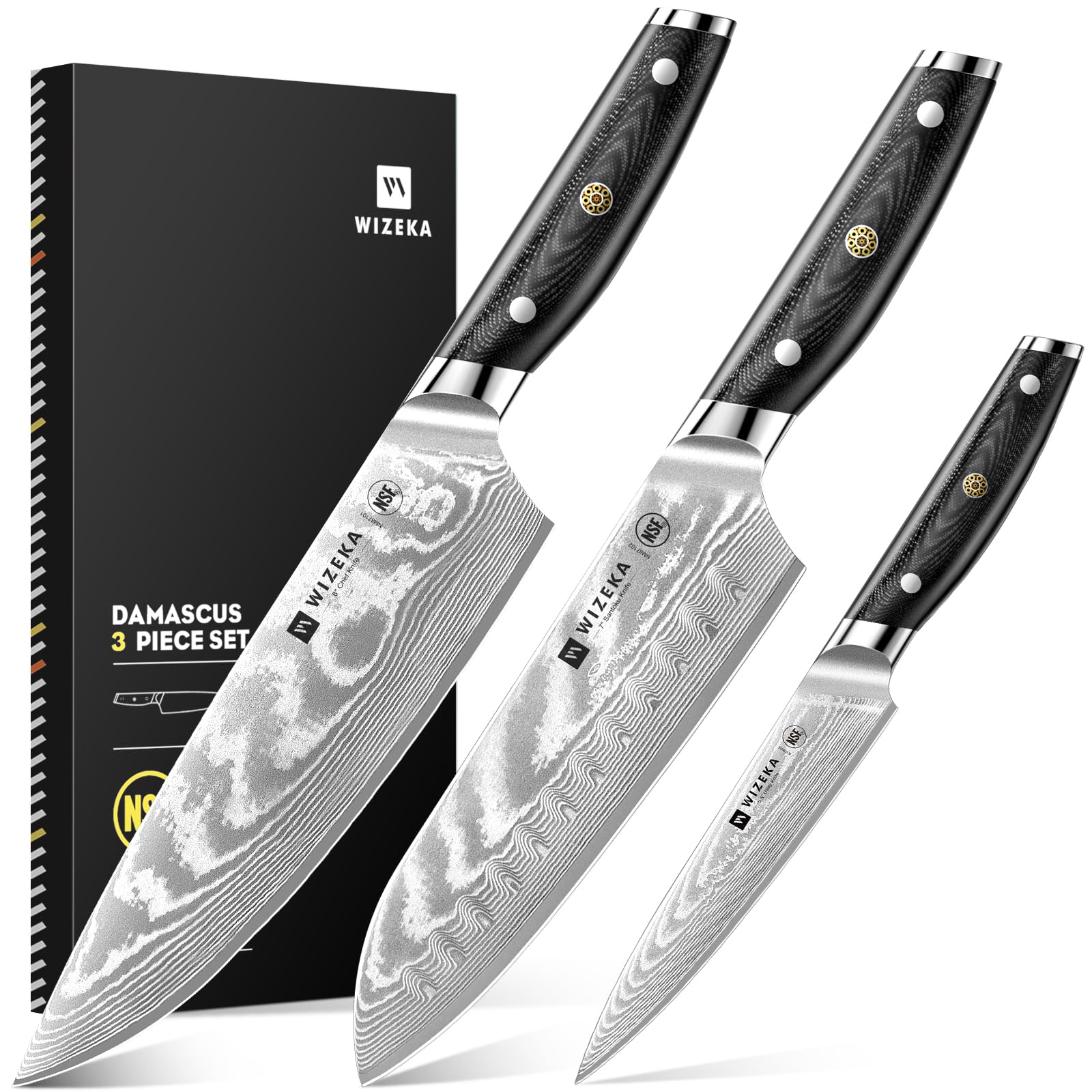 WIZEKA Damascus 8in chef knife blade for precise slicing in kitchens.