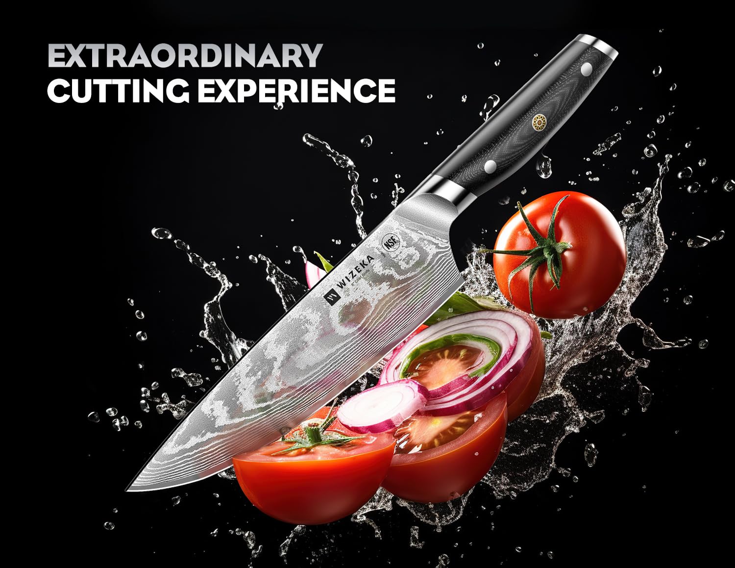 WIZEKA Damascus 7in Santoku knife versatile chopping tasks.
