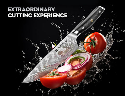 WIZEKA Damascus 7in Santoku knife versatile chopping tasks.