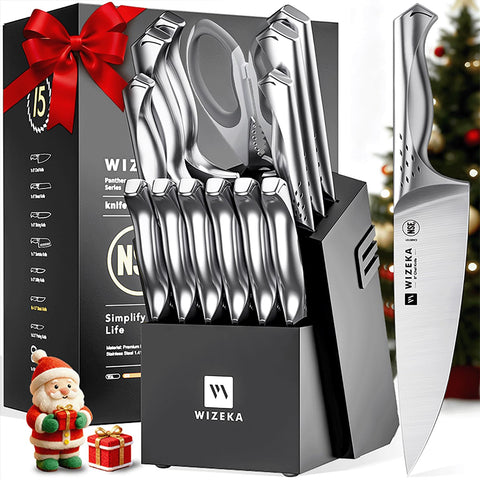 WIZEKA Jaguar Series knife block with knives ready for daily meal prep