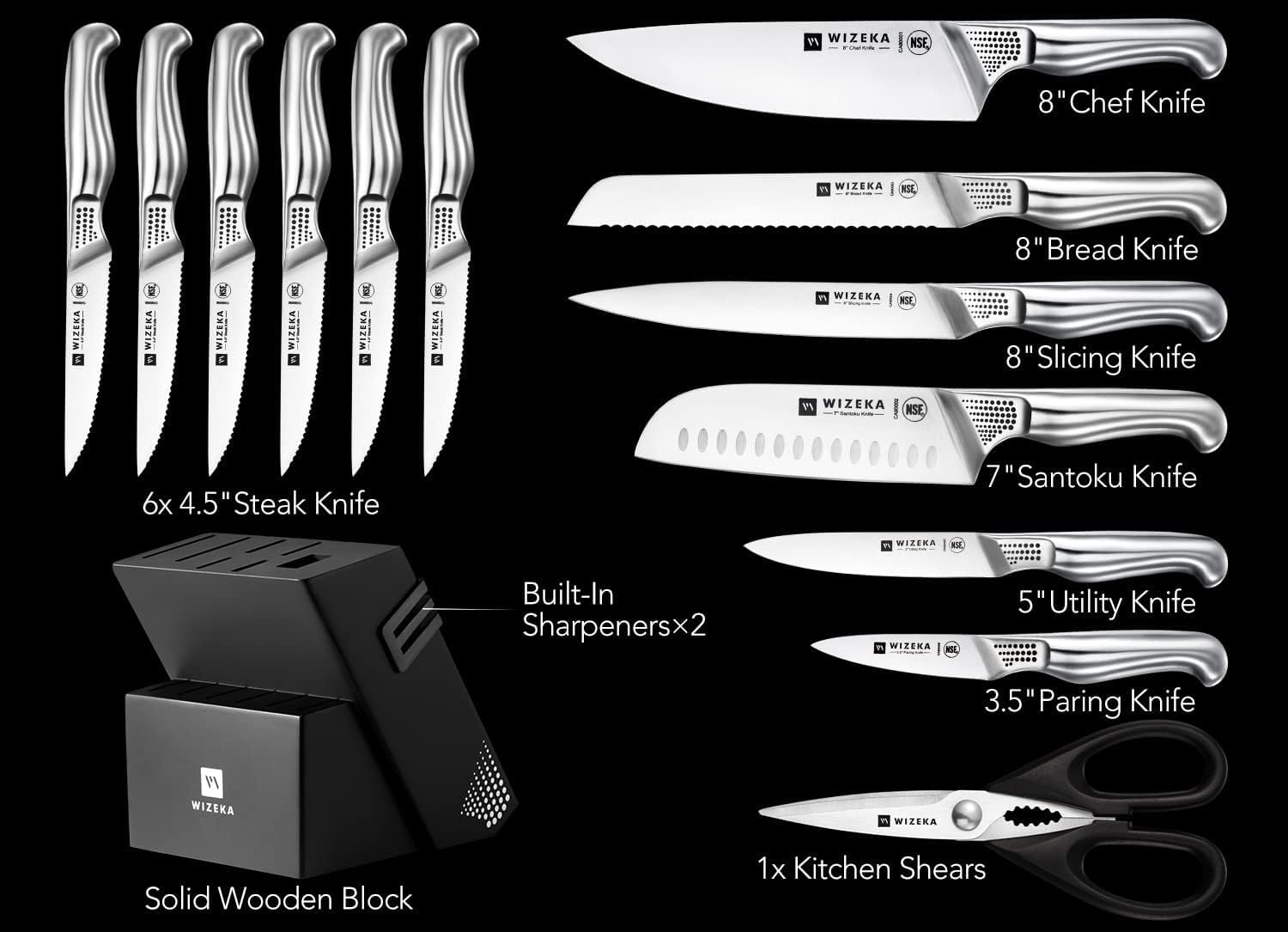 WIZEKA 7-inch santoku knife for precise dicing and mincing.