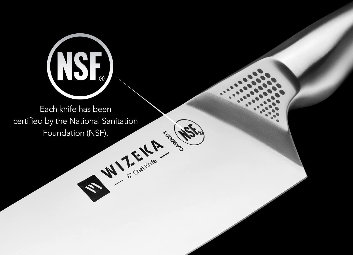 WIZEKA 8-inch slicing knife ready for precise meat and fish cuts.