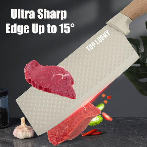 Wiztoynia 12-inch kitchen knife detail showing edge precision.