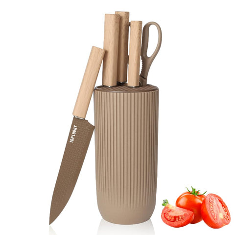 Wiztoynia knife set in universal block for organized, space-saving kitchen storage.