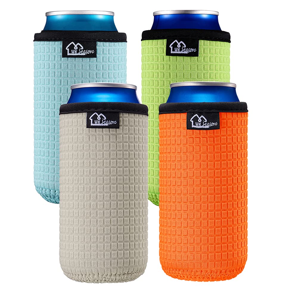 WK IEASON 12oz slim can sleeve with insulated neoprene for cold drinks and dry hands.