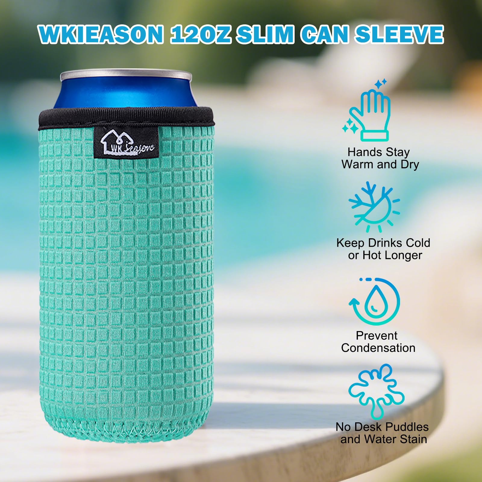 WK IEASON dark blue sleeve fits slim cans snugly for spill-free drinking.