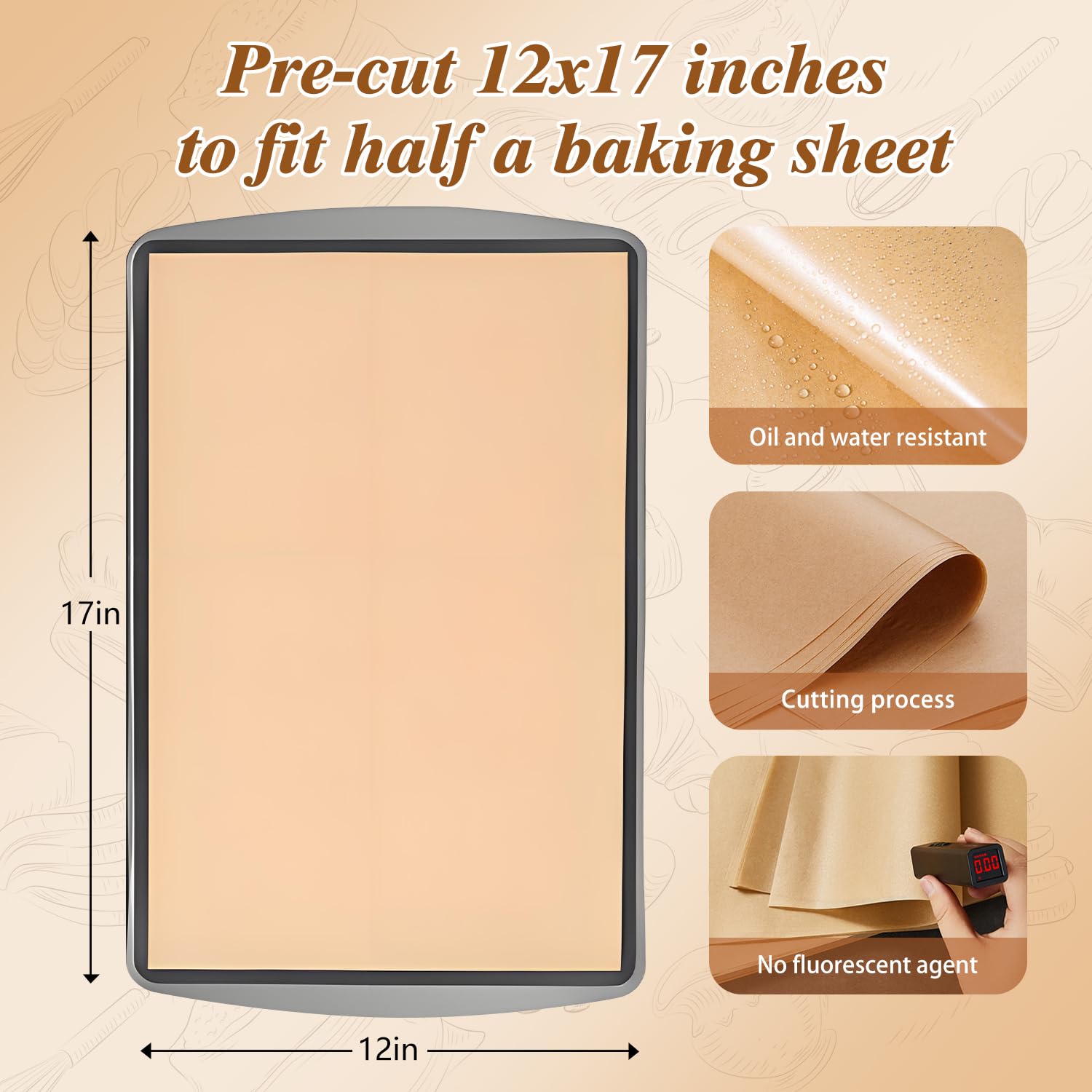 WKTML unbleached parchment paper 12x17 for safe non-stick baking.