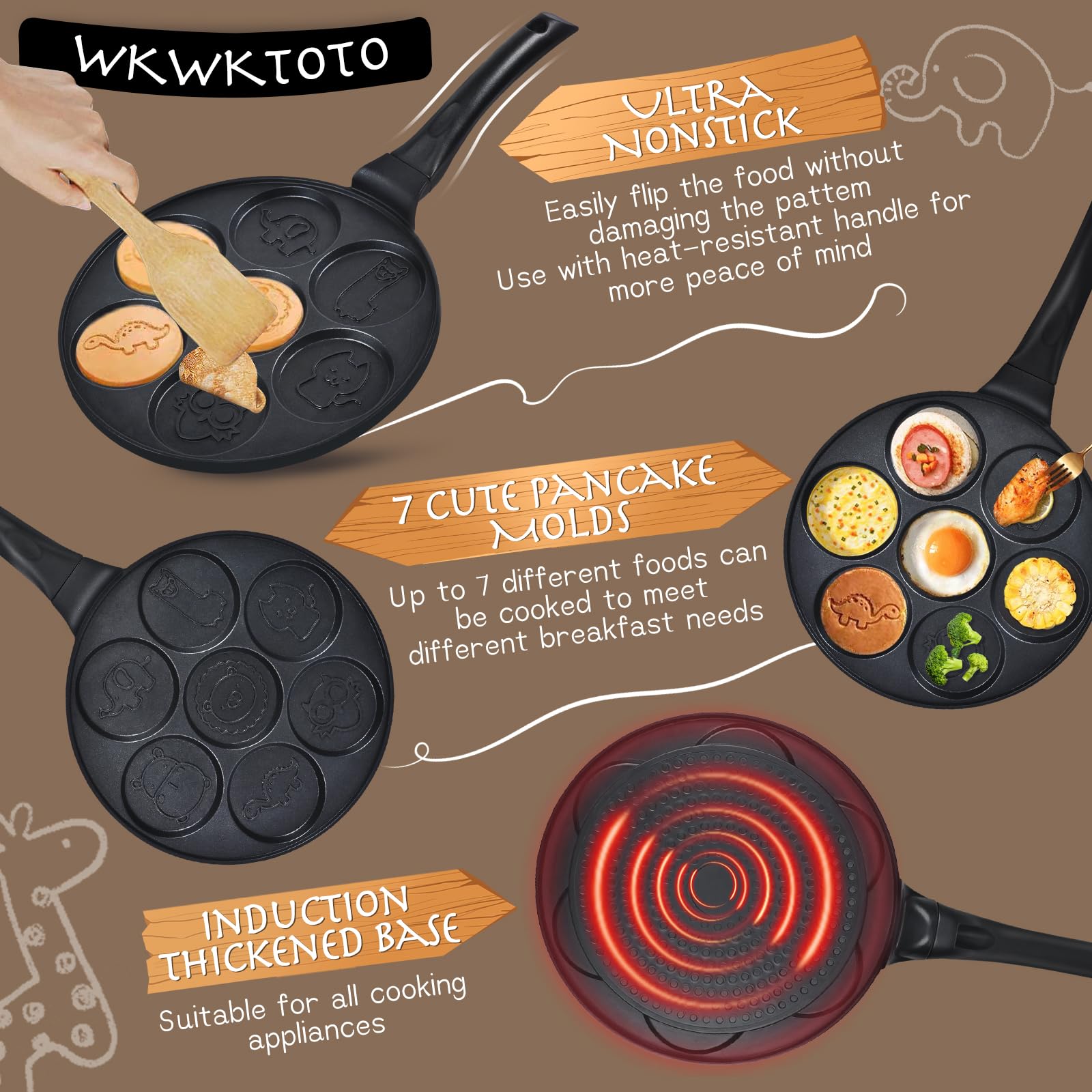 WKWKTOTO seven-mold design allows cooking seven items at once