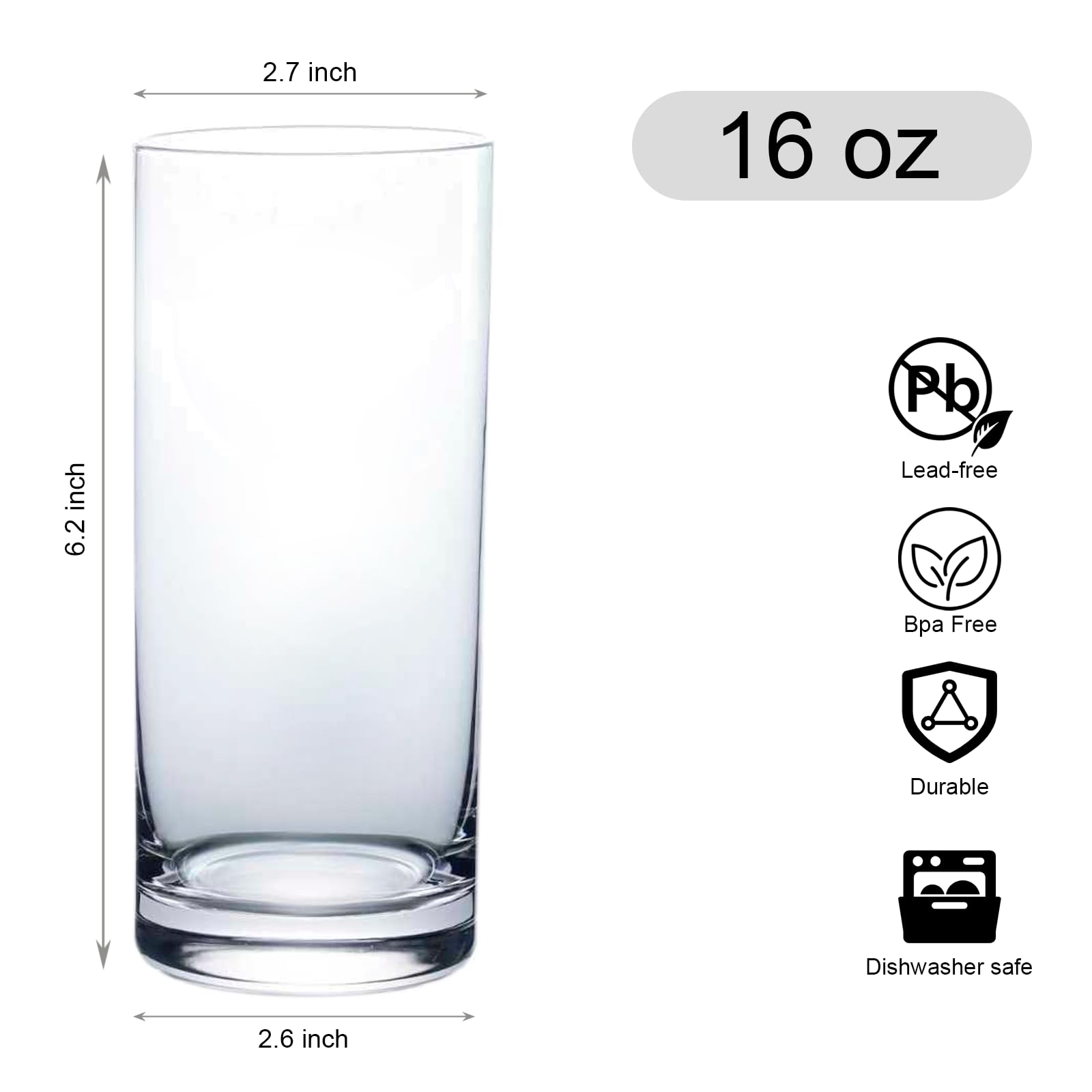 Wlasss Clear Tall Glassware perfect for water, juice, and everyday beverages.