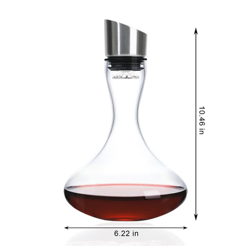 Wlasss decanter with tilted spout design to prevent drips.