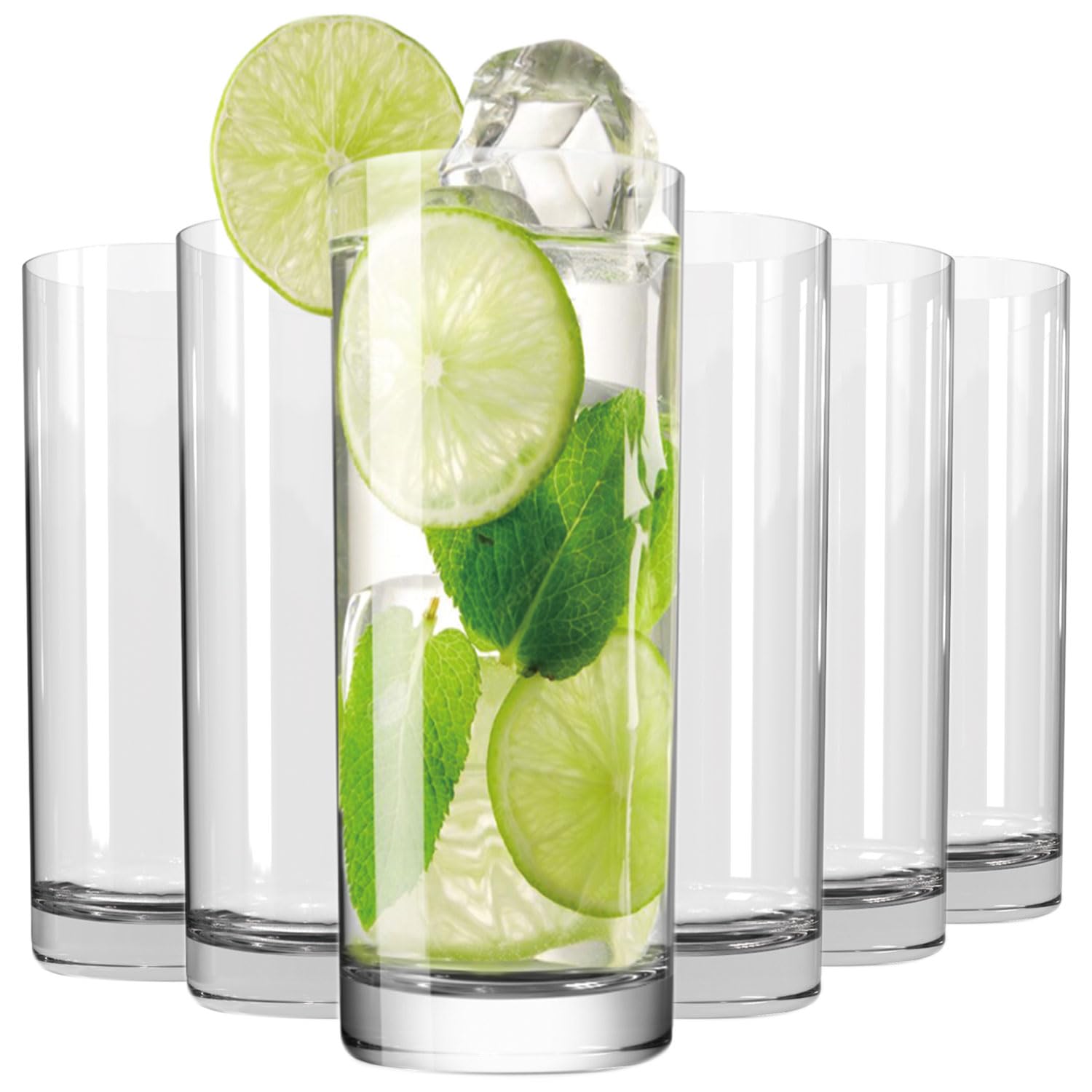 Wlasss Drinking Glasses Set 6-16oz crystal-clear for everyday water and cocktails.