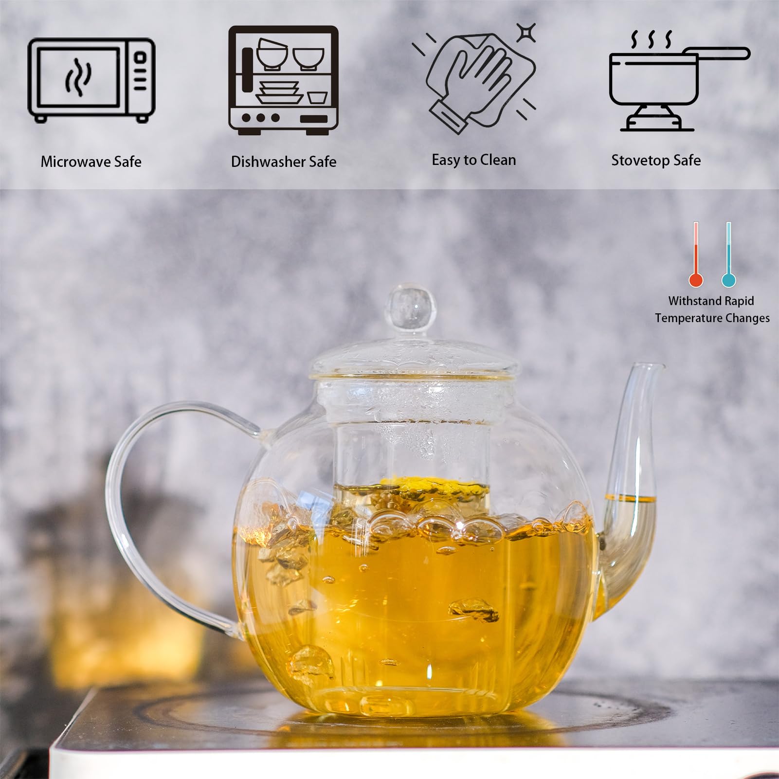 Wlasss floral tea brewing visual highlight with transparent walls