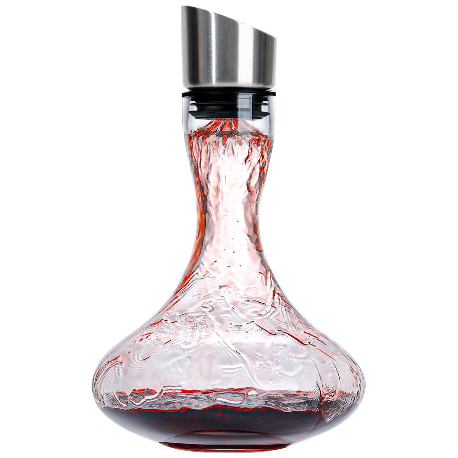 Wlasss hand-blown crystal decanter with aerator for richer red wine aromas.