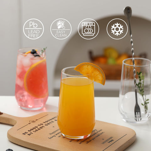 Wlasss highball glass with large ice cubes for layered drinks