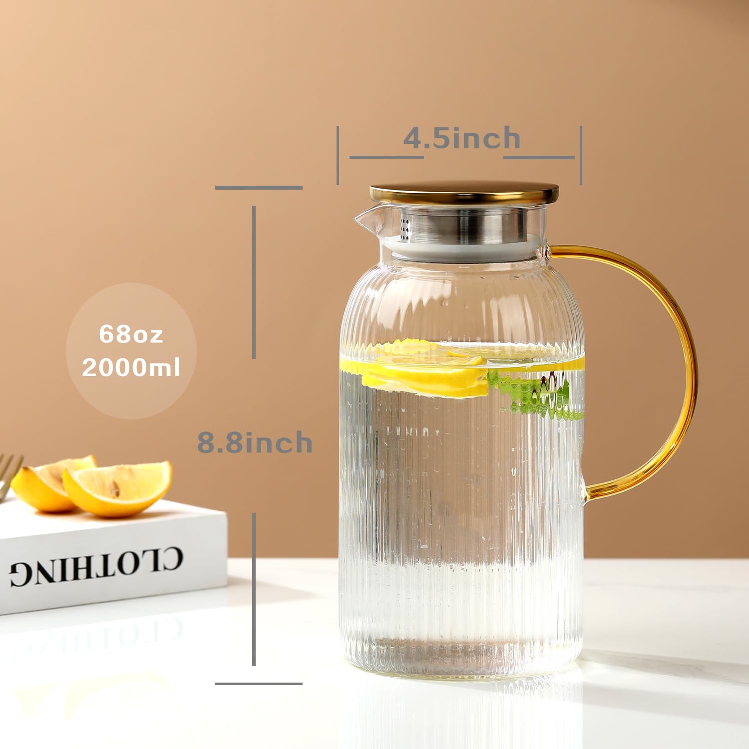 Wlasss vertical stripe design pitcher for elegant entertaining.
