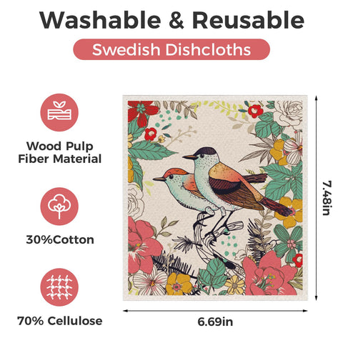 wlich Swedish dishcloth with flower pattern and clip for colorful quick cleanup